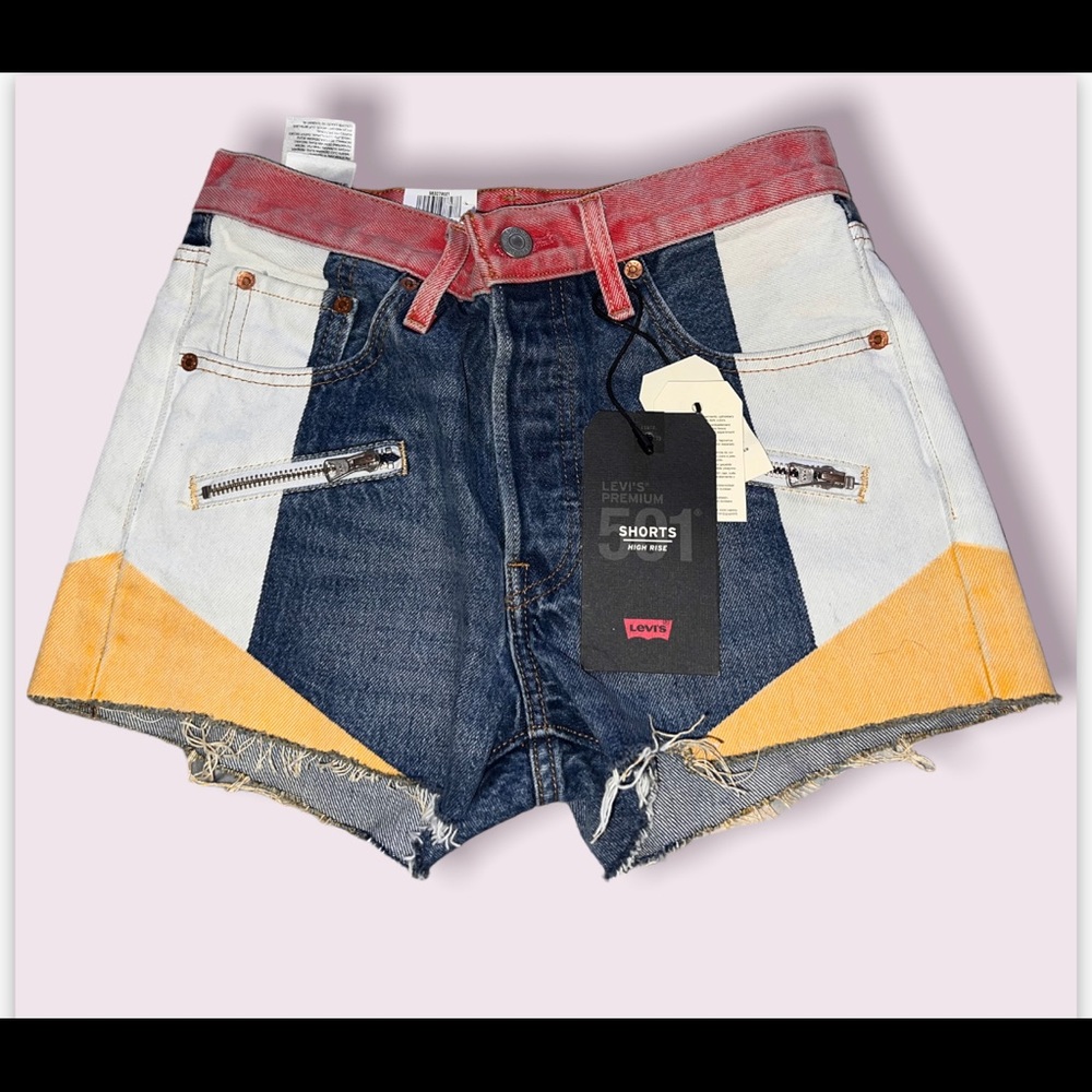 Color block red yellow Levi shorts